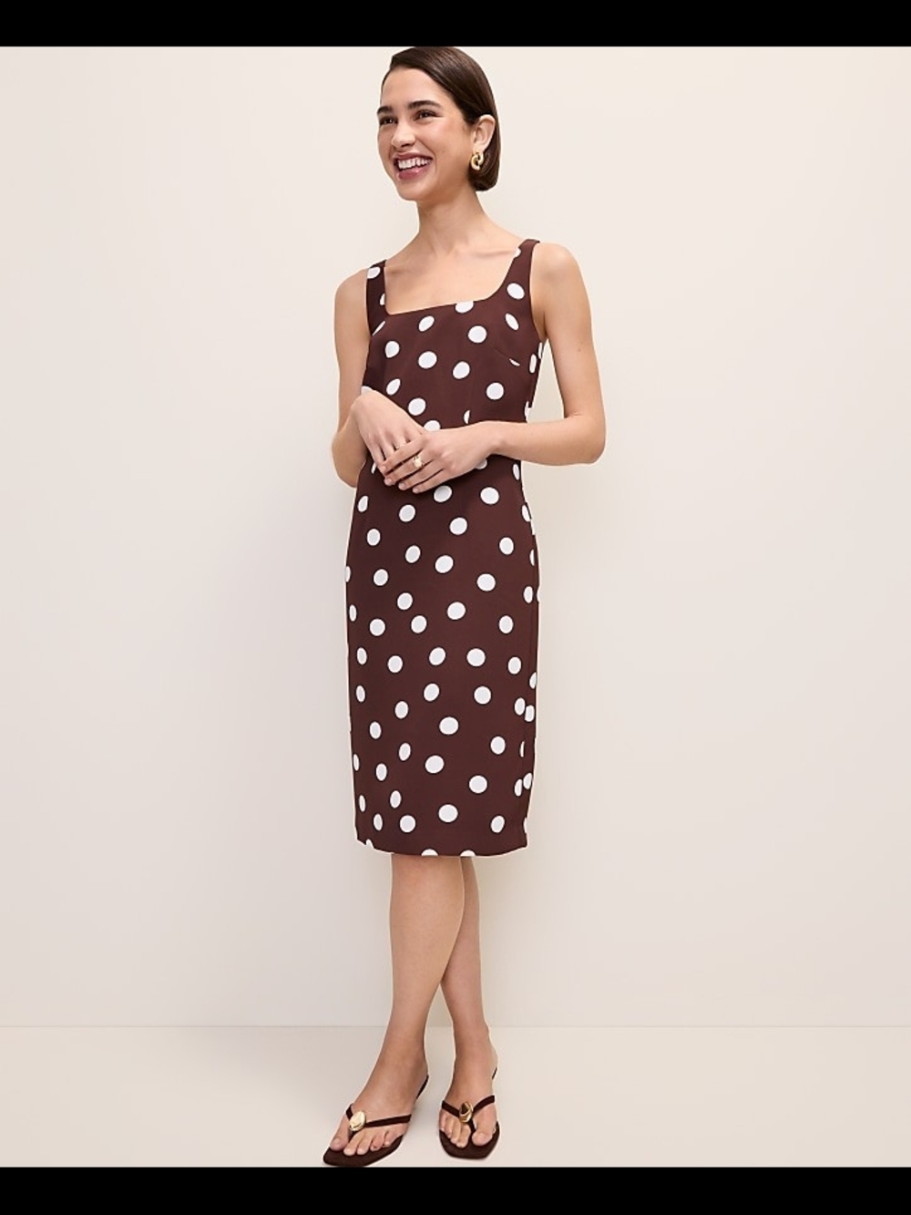 Ann Taylor Brown and White Polka Dot Square-Neck Midi Dress Size 2 NWT